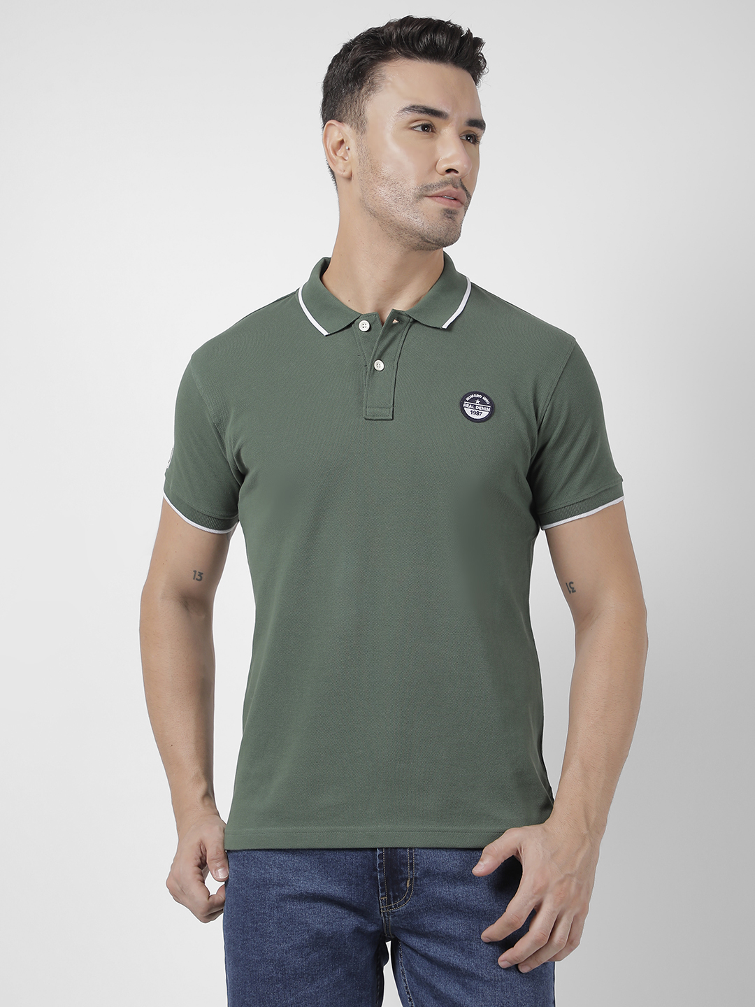 Numero Uno Men Applique Olive T-Shirt